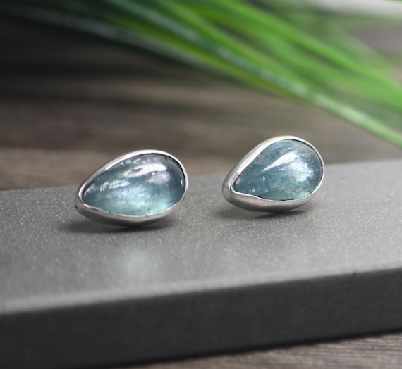 Paraiba Kyanite Earrings, Post Backed, Ice Blue Color, Fine Silver, Gemstone Stud Earrings