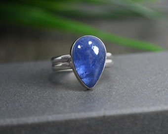 Ring tanzaniet peer: sterlingzilver, handgemaakte ambachtelijke sieraden, maat 5