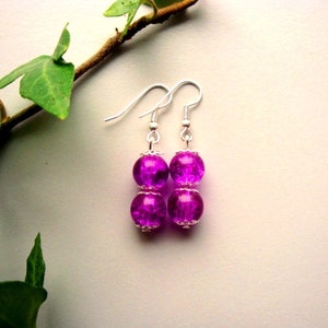 Fuchsia beaded earrings image 1