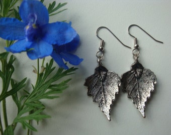 Silver tone leaf earrings