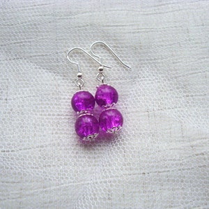 Fuchsia beaded earrings image 2