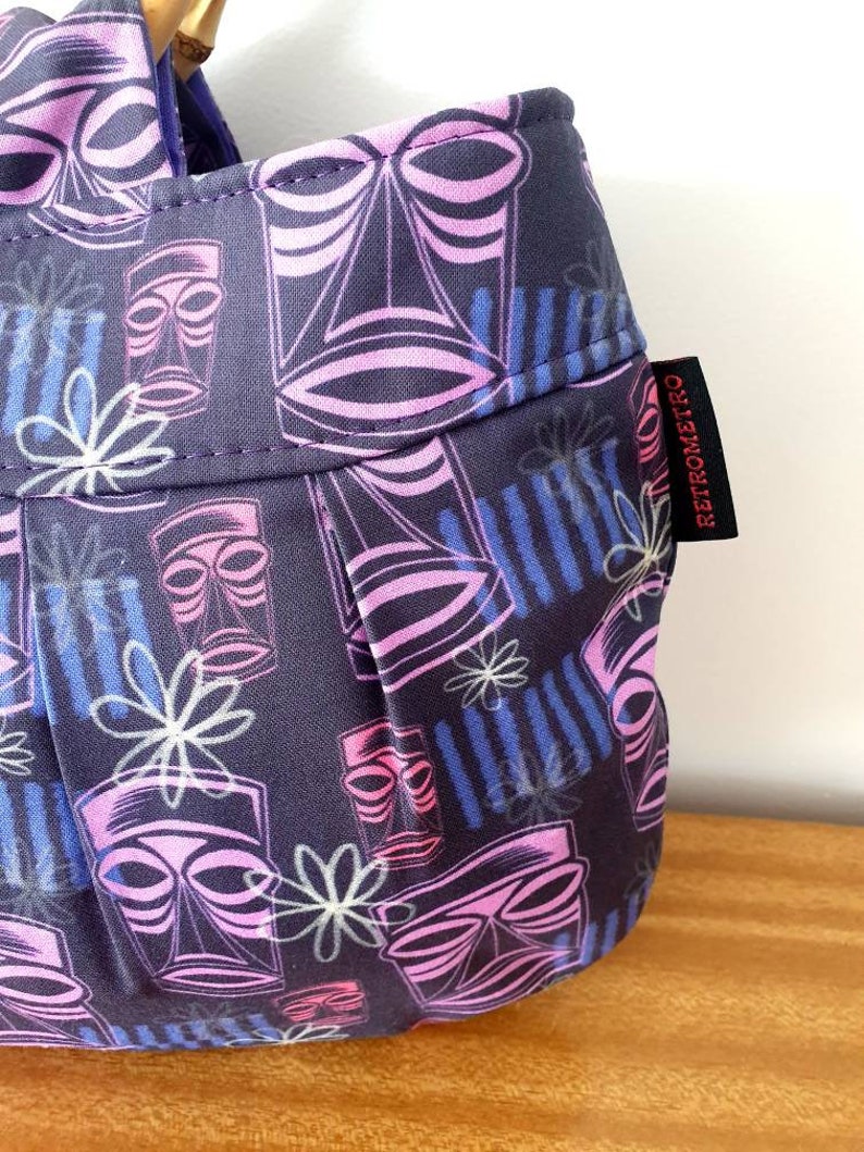 Purple Tiki Style Bamboo Handle handbag, purse, retro, rockabilly, tropical, luau, Hawaiian, Polynesian image 5