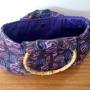 Purple Tiki Style Bamboo Handle handbag, purse, retro, rockabilly, tropical, luau, Hawaiian, Polynesian image 7