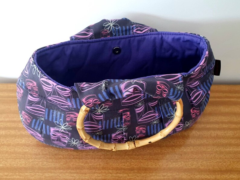 Purple Tiki Style Bamboo Handle handbag, purse, retro, rockabilly, tropical, luau, Hawaiian, Polynesian image 7