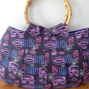 Purple Tiki Style Bamboo Handle handbag, purse, retro, rockabilly, tropical, luau, Hawaiian, Polynesian image 3