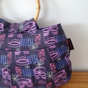 Purple Tiki Style Bamboo Handle handbag, purse, retro, rockabilly, tropical, luau, Hawaiian, Polynesian image 4