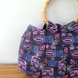 Purple Tiki Style Bamboo Handle handbag, purse, retro, rockabilly, tropical, luau, Hawaiian, Polynesian image 2
