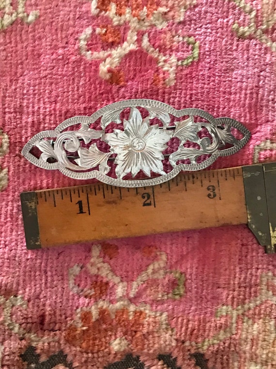 Vintage sterling hair clip hand made tooled wester