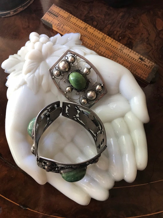 Sale*Vintage Early Mexican Bracelet and Brooch Se… - image 2