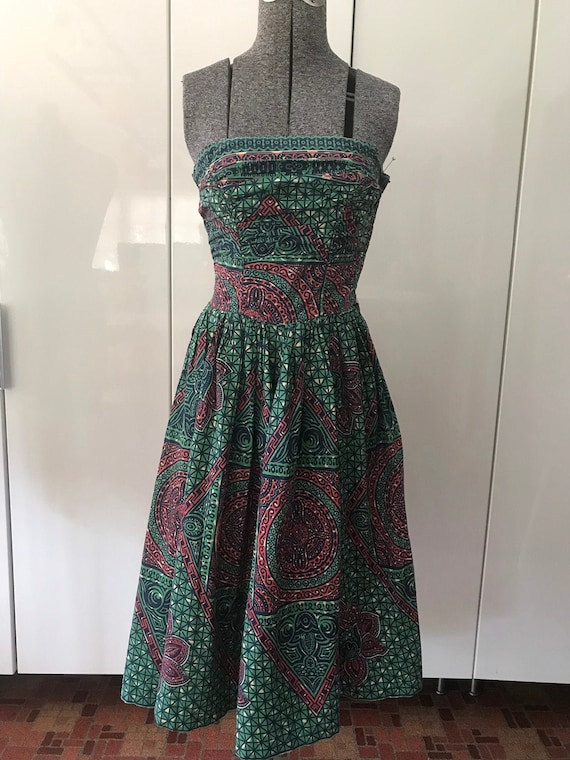 1950s Dress / Vintage 50s Dress / Strapless Hawaii
