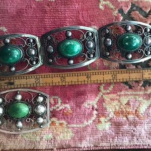 SaleVintage Early Mexican Bracelet and Brooch Set Taxco Green turquoise and silver image 7