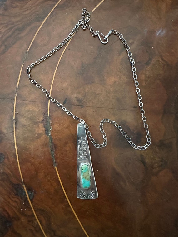 Turquoise Sterling Stamped Pendant Necklace with S