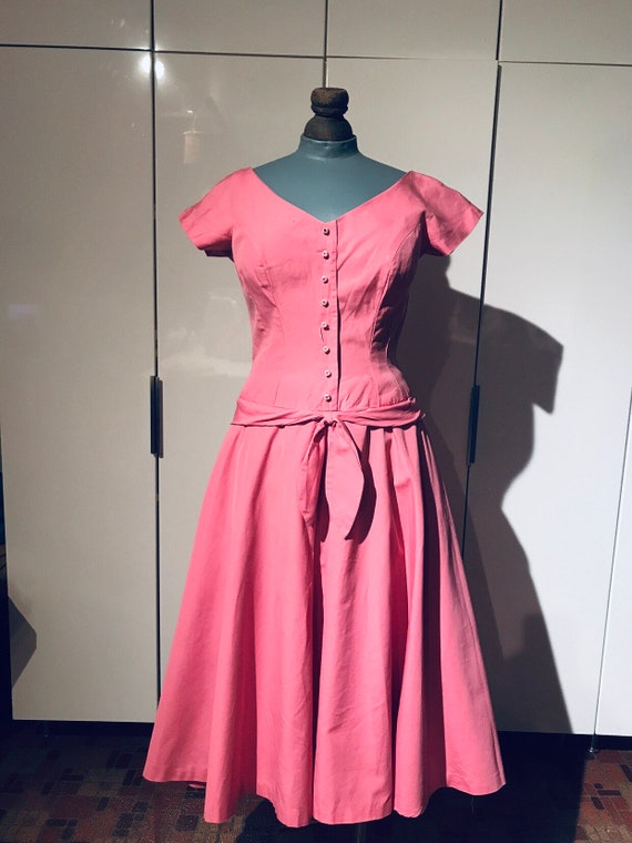 1950s Dress / Vintage 50s Dress / Flamingo Bubble 