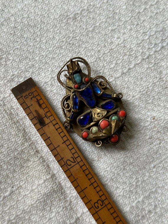 Antique Tibetan Inlaid Vishnu and Garuda Brooch Pi