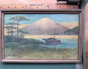 Original Painting 1925 Mt Fuji Small Signed Framed  Landscape