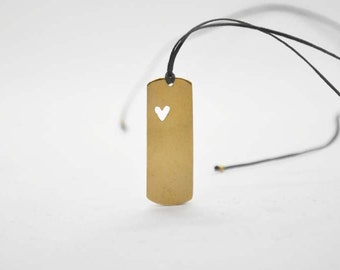 Brass gold plated or platinum plated handcut "heart" necklace. "Heart" jewelry. Gift for Her. Love gift. ID Necklace