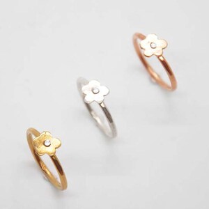 Silver 925, tiny flower ring, minimal ring, crystal, anniversary gift for her, love gift, stackable ring, girly ring