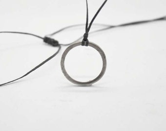 Circle necklace - Gold or Silver circle with black cord - Everyday Necklace- Minimalist Jewelry -Gift for Her-Gift for Him- Unisex necklaces