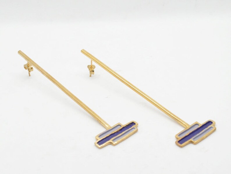 Multicolour earrings. Dangle earrings. Brass gold plated. platinum plated earrings. Blue jewelry. Purple Jewelry. Gift for her.Drop earrings image 3