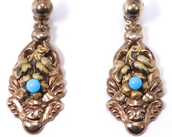 Ornate Austrian 835 Silver Turquoise Earrings