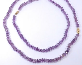 Faceted Natural Amethyst Beads Necklace 14k Clasps