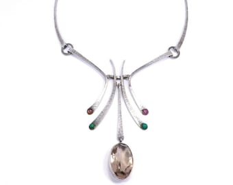 Superb Modernist Necklace Sterling Silver Gemstone Articulated