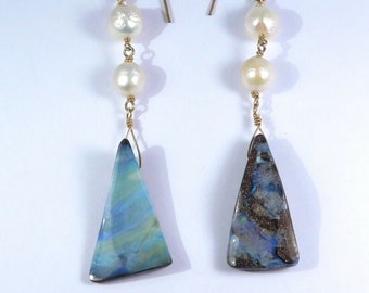 Boulder Opal Baroque Pearl Earrings Artisan