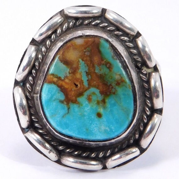 Exceptional Turquoise Ring Sterling Silver Sz 7.5 - image 1