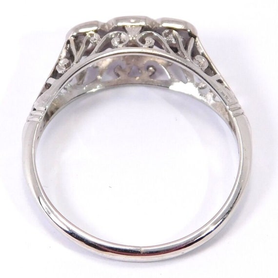 Edwardian 18k White Gold Diamond Filigree 3 Stone… - image 3