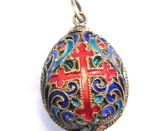 Fine Silver Gilt Enamel Egg Charm Pendant Byzantine