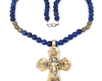 Collier Musée Sweet Alva Pendentif Pectorale Perles Lapis