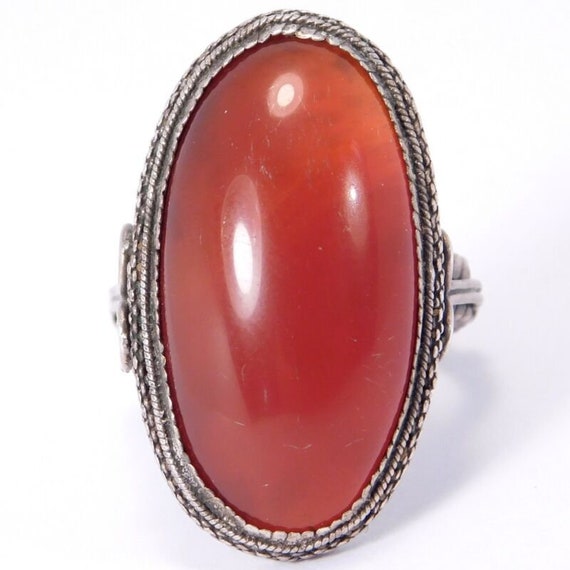 1930’s Chinese Silver And Carnelian Ring - image 1