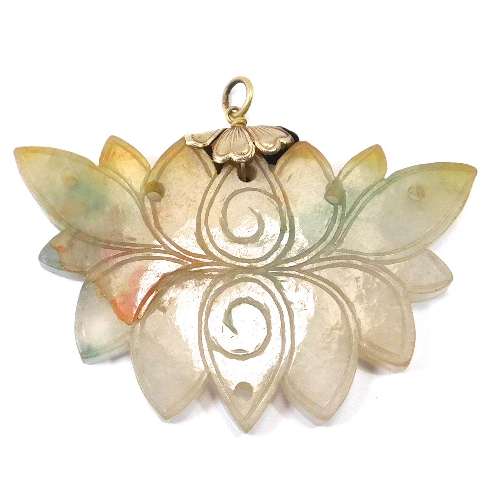 Antique Carved Natural Jade Lotus Pendant Silver Gilt Etsy