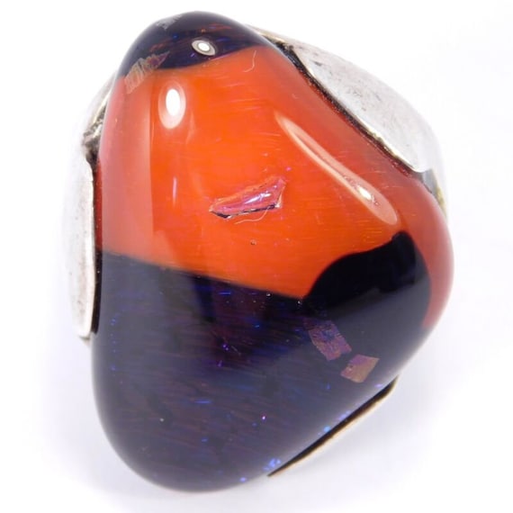 Signed Artisan Sterling Silver Art Glass Ring - image 1