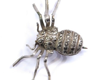 Antique Silver Marcasite Spider Pin