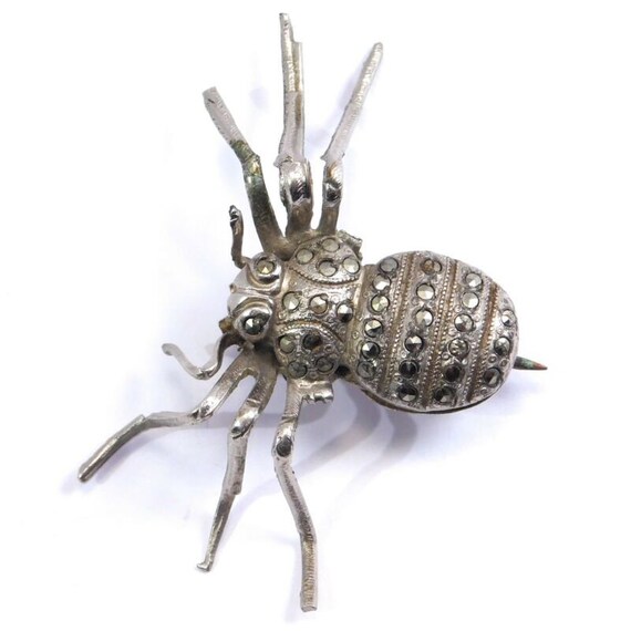 Antique Silver Marcasite Spider Pin - image 1