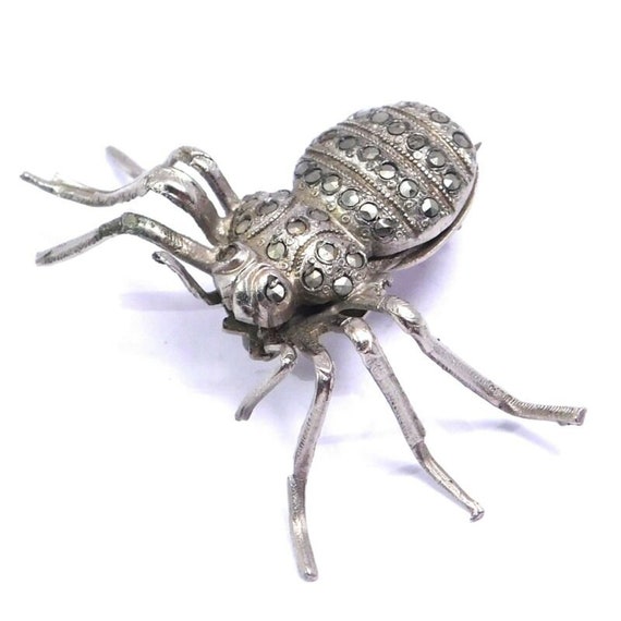 Antique Silver Marcasite Spider Pin - image 4