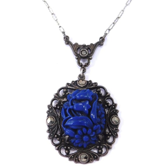 Art Deco Necklace Sterling Germany Marcasite Art … - image 1