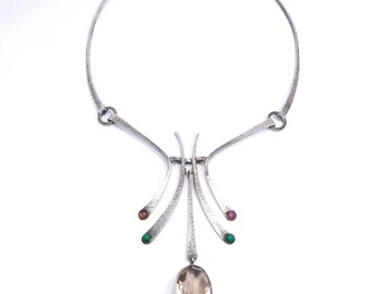 Superb Modernist Necklace Sterling Silver Gemstone Articulated