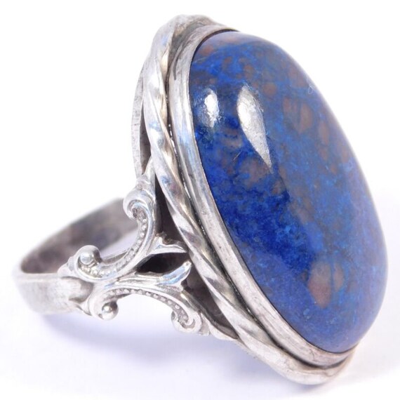 Old Sterling Silver Deep Blue Chalcedony Ring - image 7