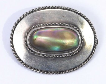 Arts And Crafts Era Sterling Silver Abalone Brooch