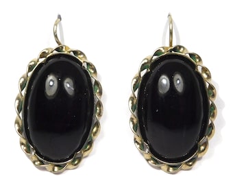 Vintage Black Onyx Earrings Gold Filled Drop Style