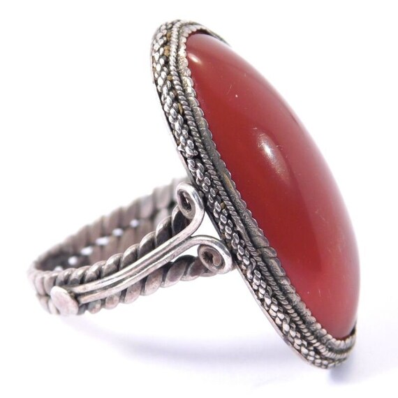 1930’s Chinese Silver And Carnelian Ring - image 3