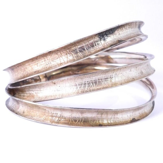 Modernist Bangle Bracelet 14k Sterling Silver Sig… - image 4