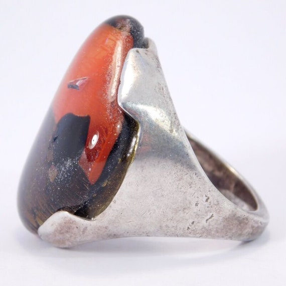 Signed Artisan Sterling Silver Art Glass Ring - image 2