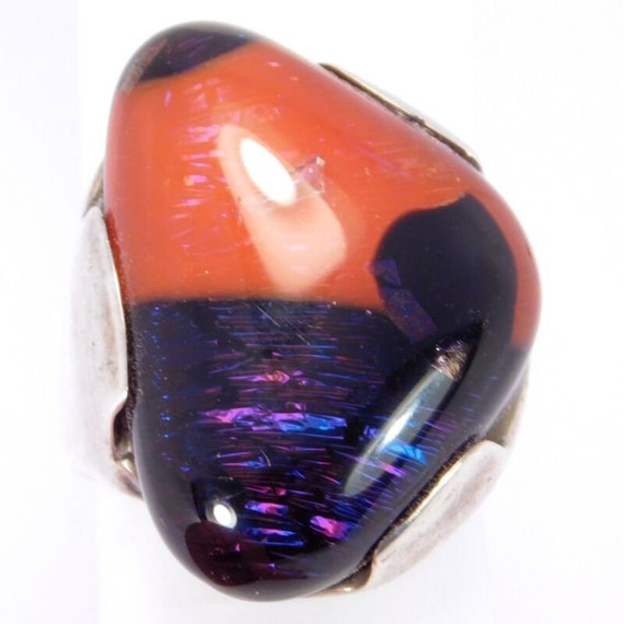 Signed Artisan Sterling Silver Art Glass Ring - image 4