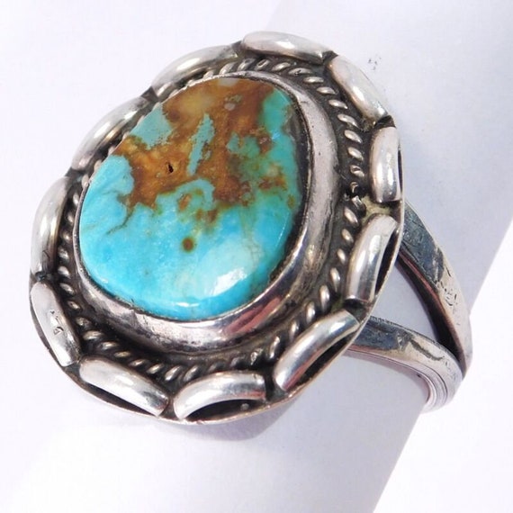 Exceptional Turquoise Ring Sterling Silver Sz 7.5 - image 5