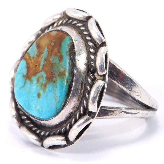 Exceptional Turquoise Ring Sterling Silver Sz 7.5 - image 2