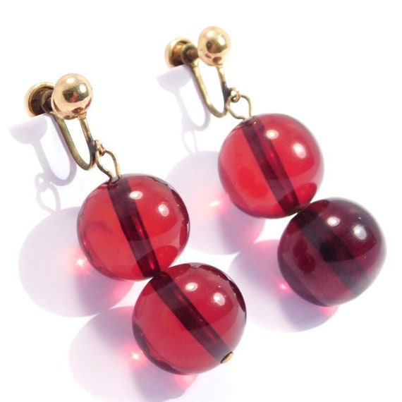 Vintage Cherry Amber Bakelite Earrings 12k Gf Scr… - image 2