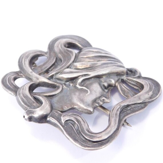 Oversize Classic Art Nouveau Lady Brooch Sterling… - image 3